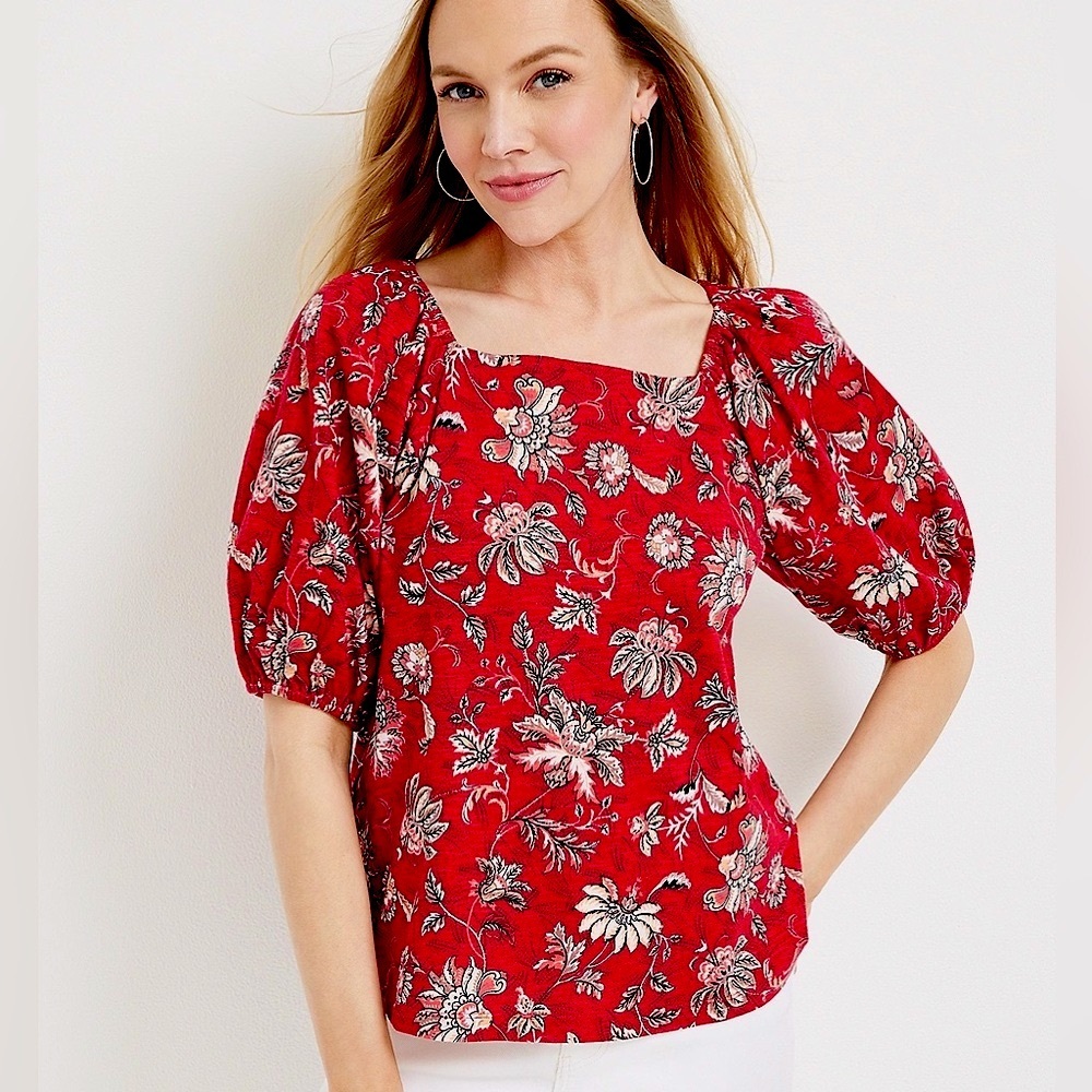 🎉5/$20🎉 MAURICES Floral Puff Sleeves Red Women's Top Medium